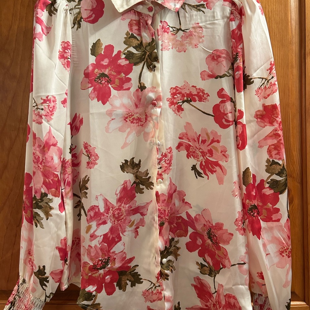 Floral Pink and White Blouse with Bold Design